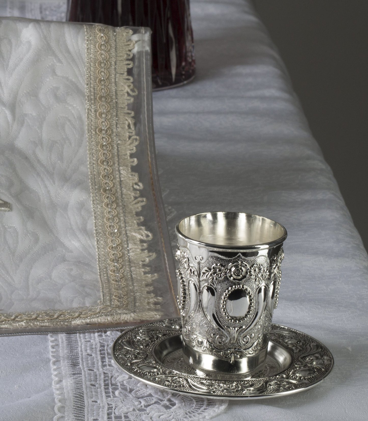 Ner Mitzvah Kiddush Cup and Tray - Premium Quality Nickel Plated Wine Cup - For Shabbat and Havdalah