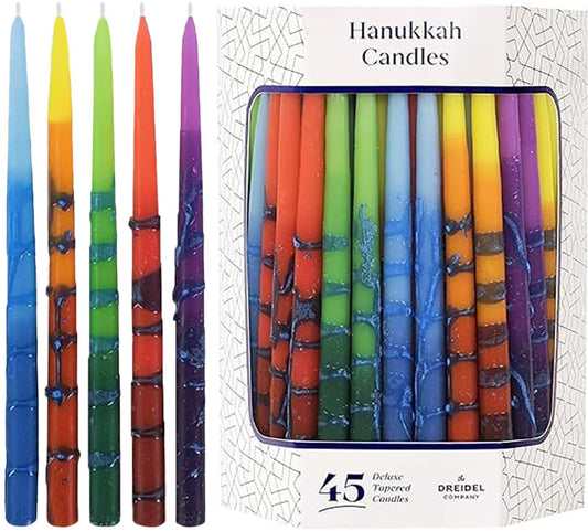 Dripless Hanukkah Candles, Multicolored Striped Deluxe Tapered Decorations, Chanukkah 45 Menorah Candles for All 8 Nights of Chanukah