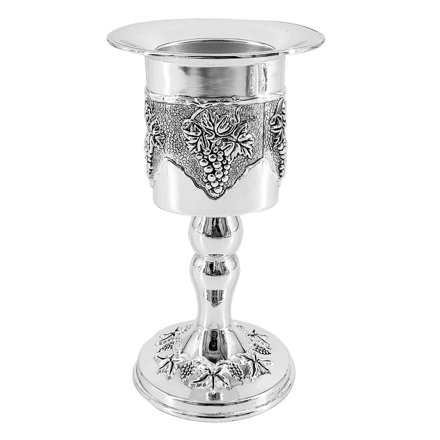 Havdalah Set, Grape Theme Wine Goblet, with Candle and Spice Incense Holders, Silver Plated