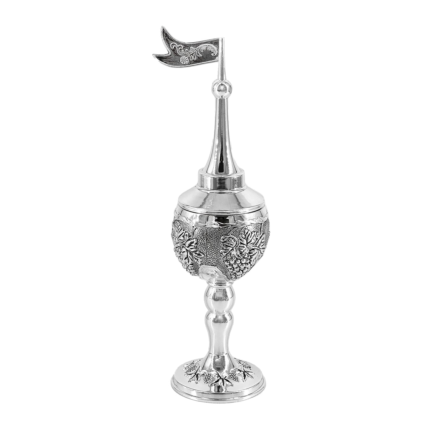 Havdalah Set, Grape Theme Wine Goblet, with Candle and Spice Incense Holders, Silver Plated