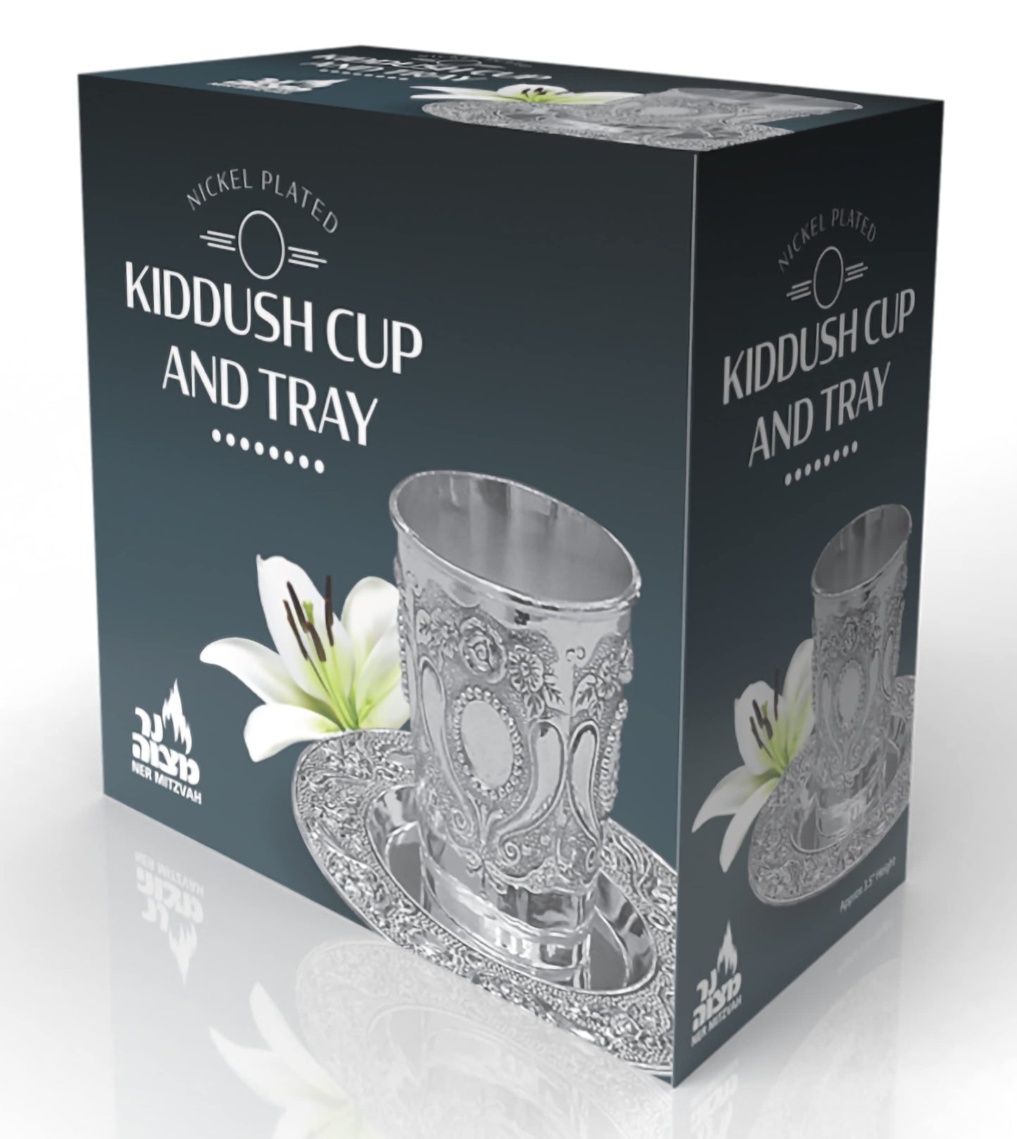Ner Mitzvah Kiddush Cup and Tray - Premium Quality Nickel Plated Wine Cup - For Shabbat and Havdalah