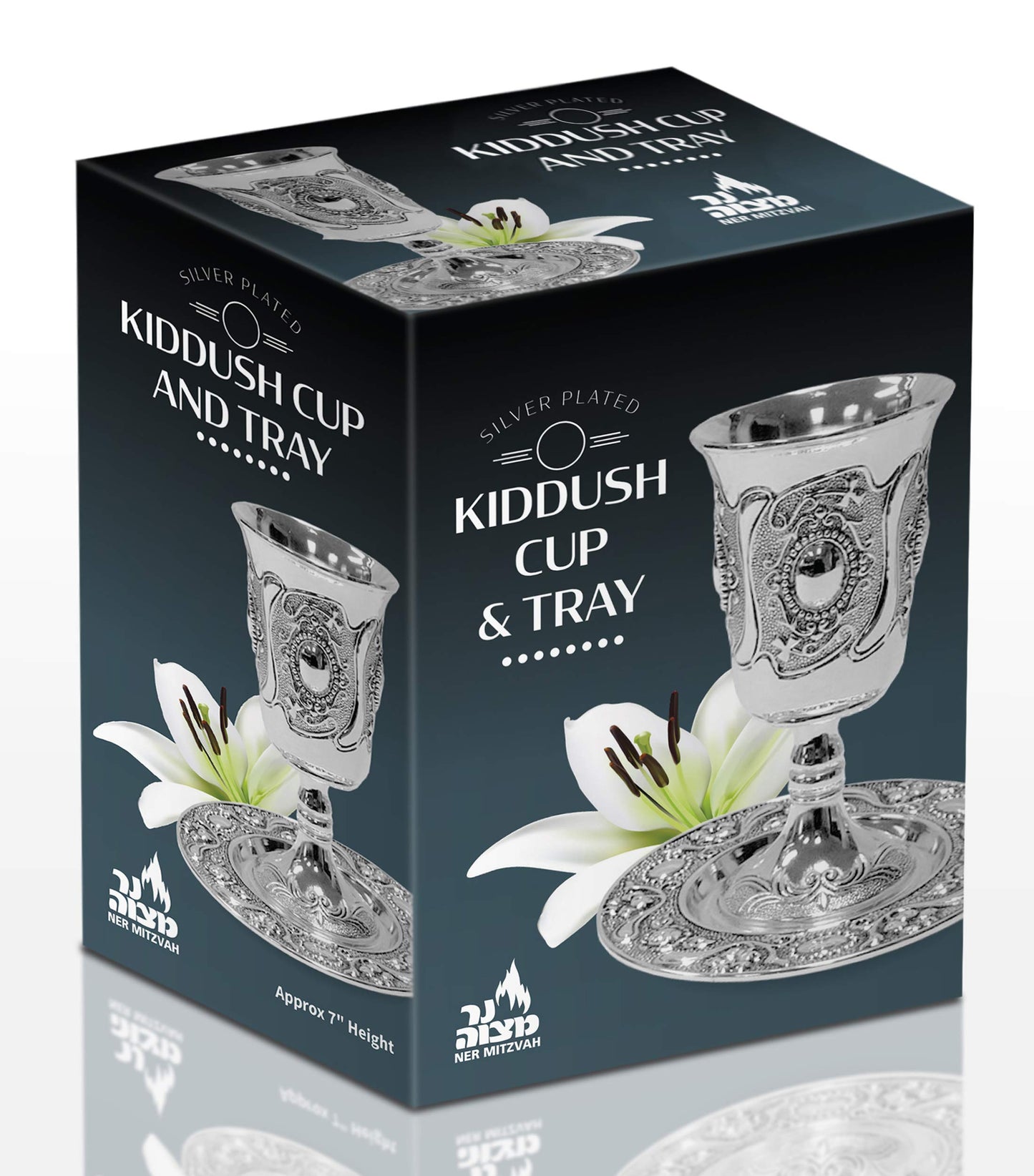 Tall Kiddush Cup and Tray - Premium Quality Silver Plated Goblet With Stem