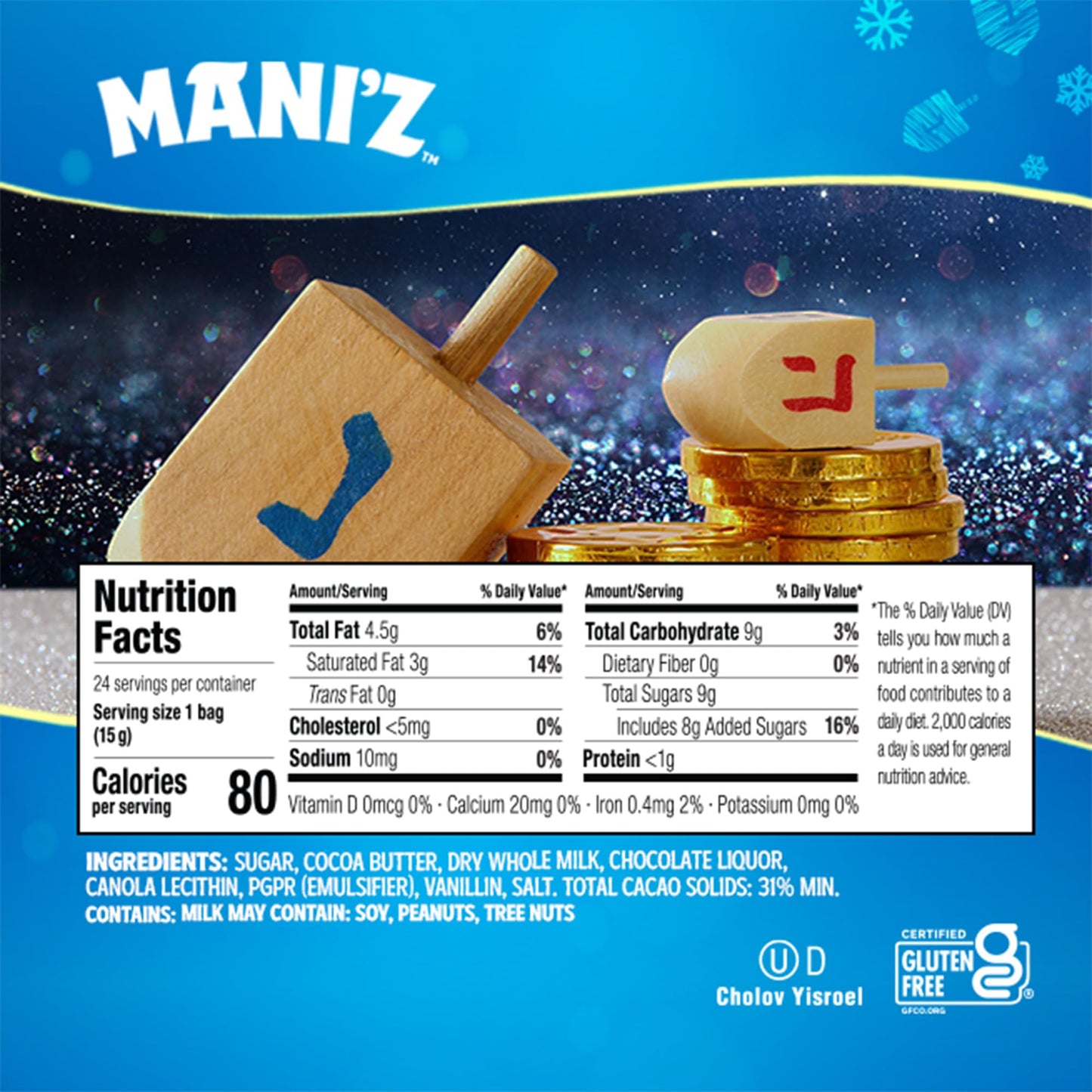 Manischewitz Milk Chocolate Gold Coins, Hanukkah Gelt (24 Mesh Bags) Individually Wrapped Perfect for Chanukah | St. Patrick’s Day Chocolate | Gluten Free | Kosher (Cholov Yisroel) | For Holidays | Assorted Sizes