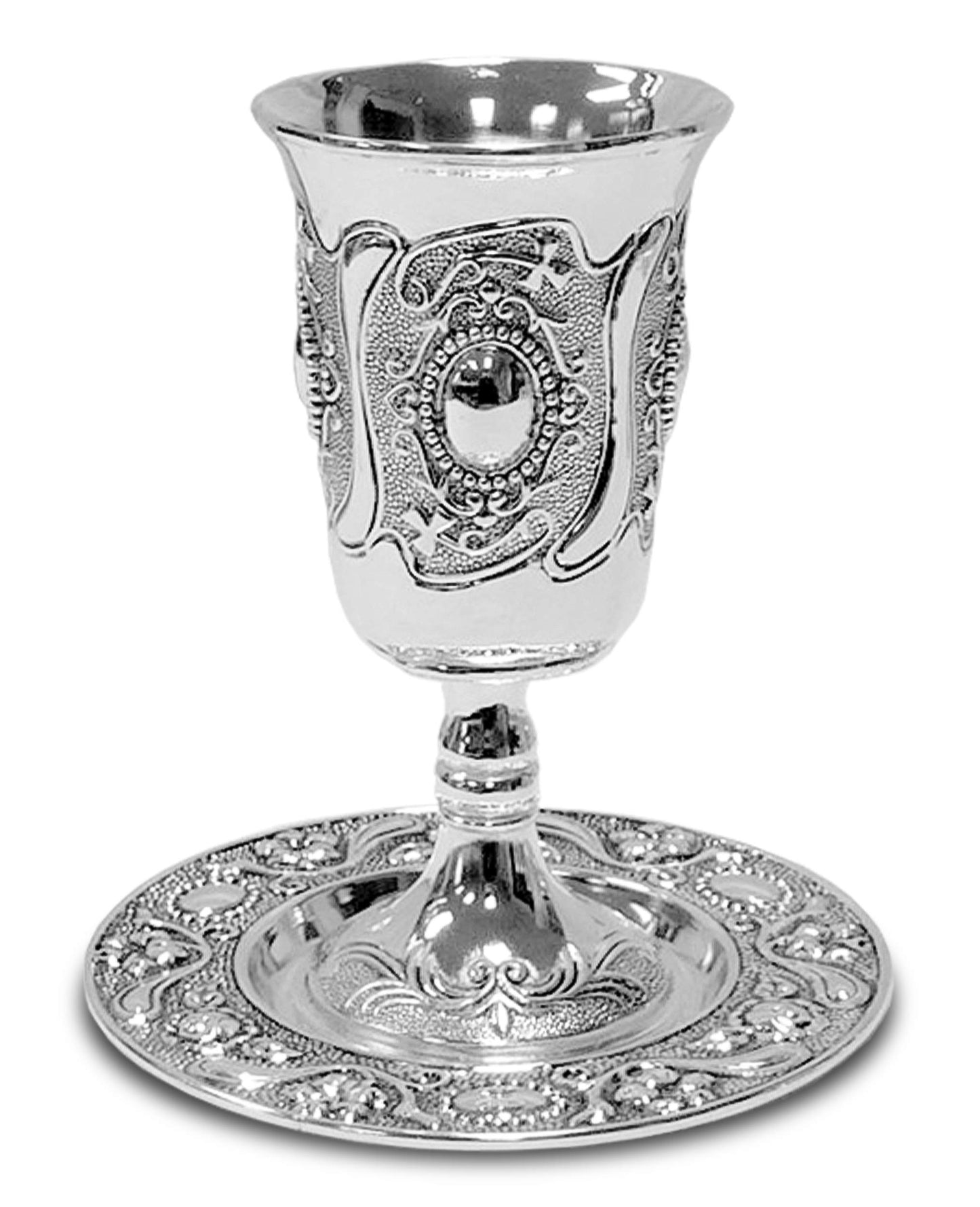 Tall Kiddush Cup and Tray - Premium Quality Silver Plated Goblet With Stem