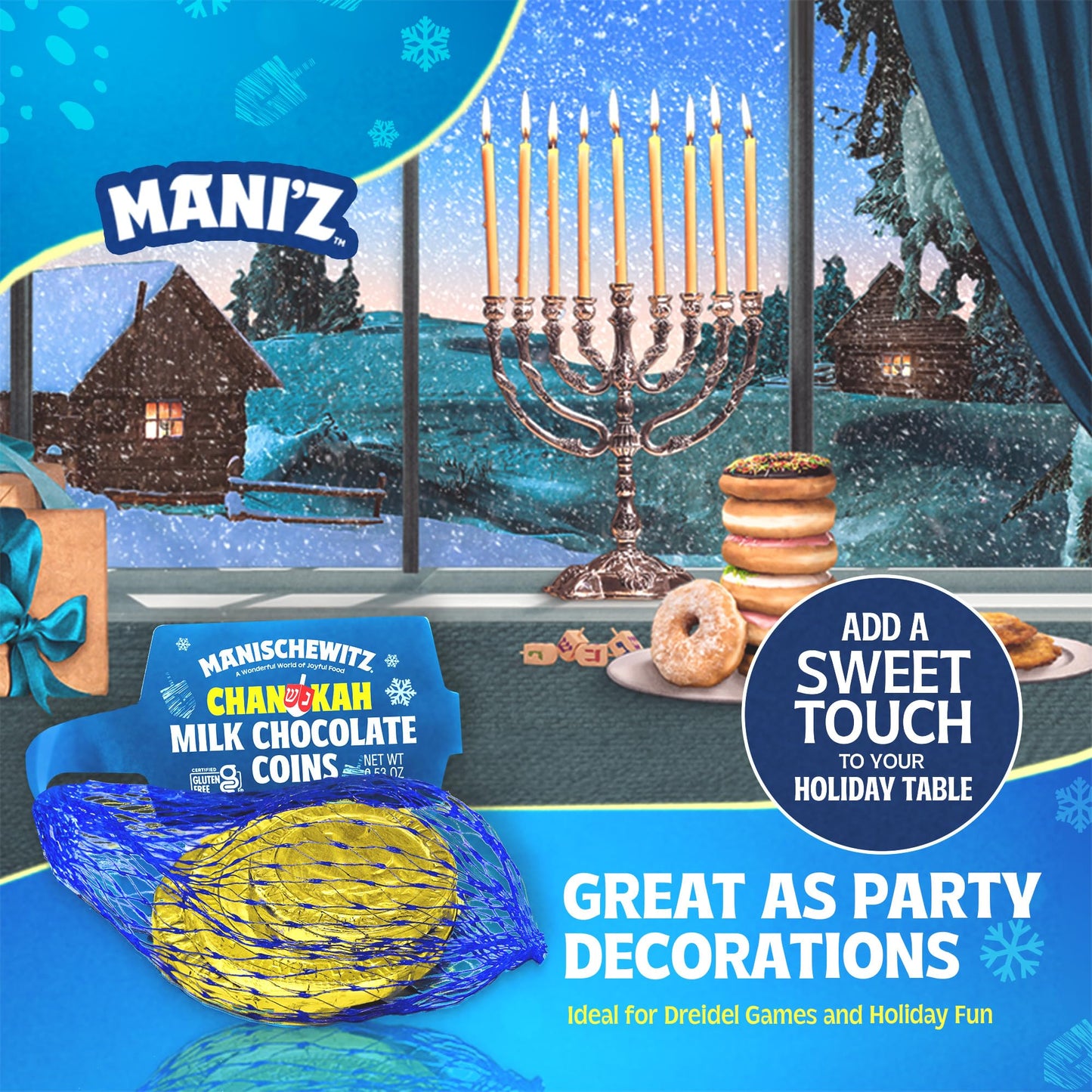 Manischewitz Milk Chocolate Gold Coins, Hanukkah Gelt (24 Mesh Bags) Individually Wrapped Perfect for Chanukah | St. Patrick’s Day Chocolate | Gluten Free | Kosher (Cholov Yisroel) | For Holidays | Assorted Sizes